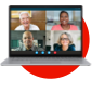 Image of laptop with four adults on virtual video call